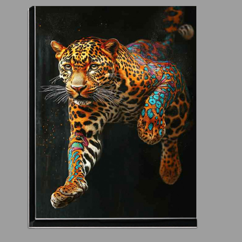 Buy Di-Bond : (Leaping leopard a full body portrait with colorful)