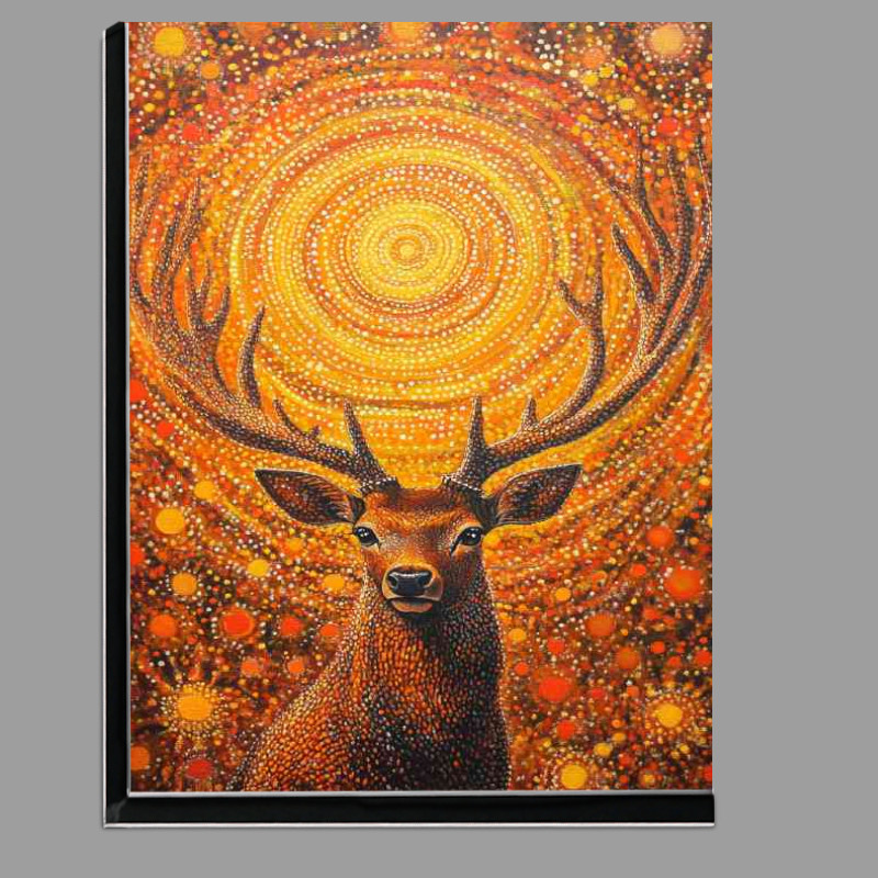 Buy Di-Bond : (Red deer with antlers surrounded by an array of orange circles)