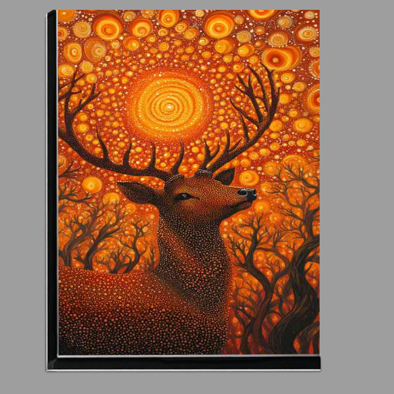Buy Di-Bond : (Red deer with antlers surrounded by orange dots)