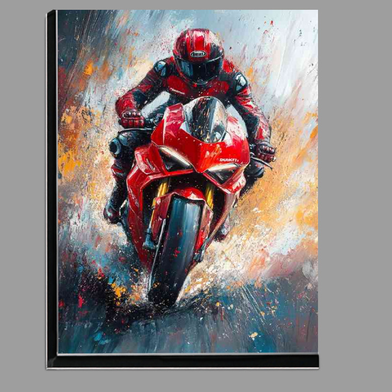 Buy Di-Bond : (Abstract painting of a Ducati Panigale V4 with a rider racing)