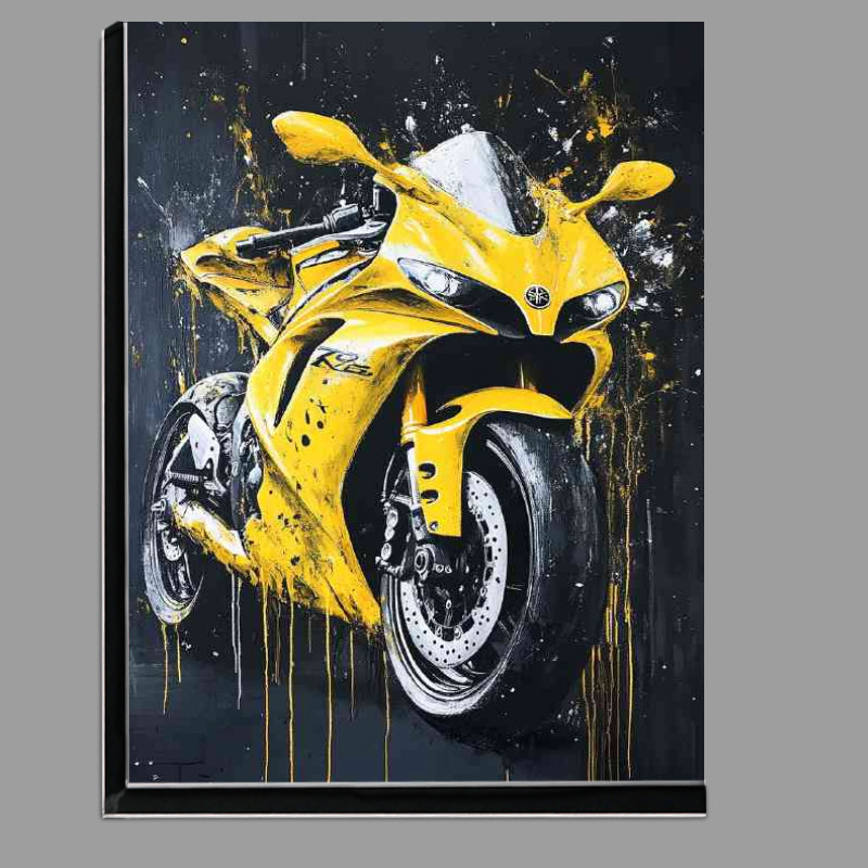 Buy Di-Bond : (Abstract splash painting of a yellow Yamaha R6 sportbike)