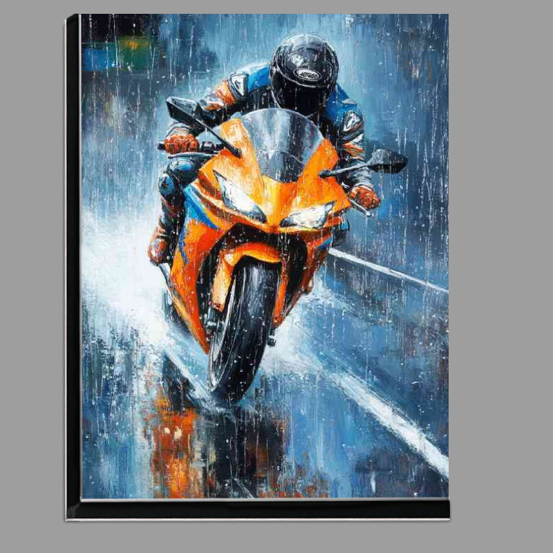 Buy Di-Bond : (Oil painting of pouring rain and bike rider)