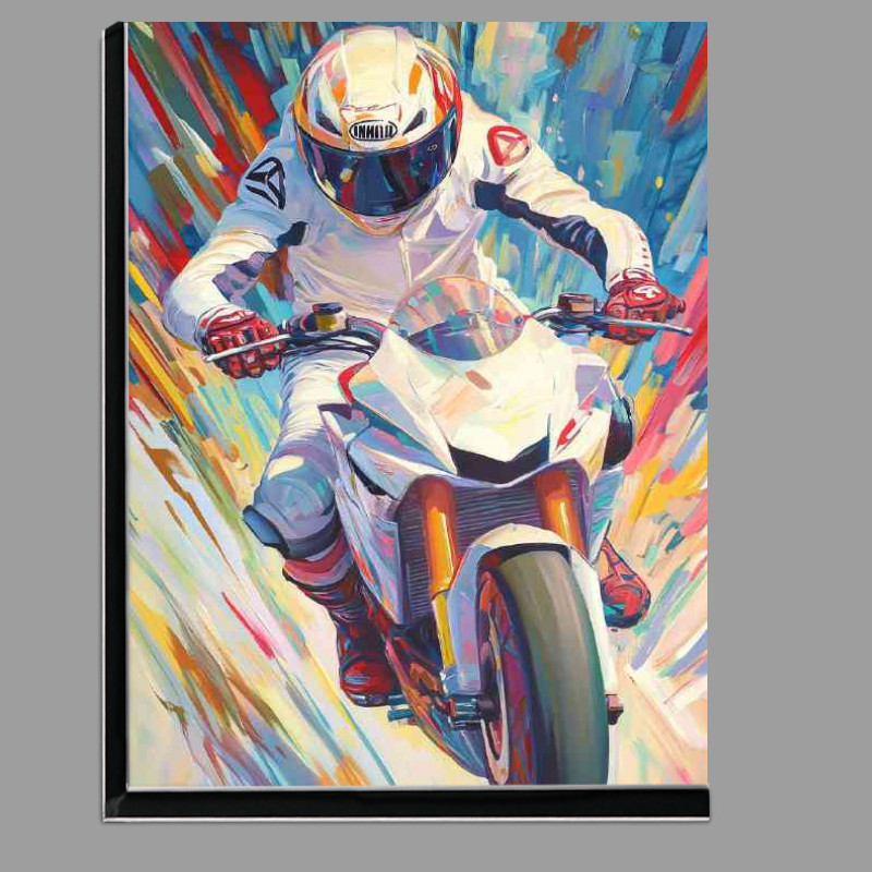 Buy Di-Bond : (Racing motorbike rider in white suit dynamic pose)