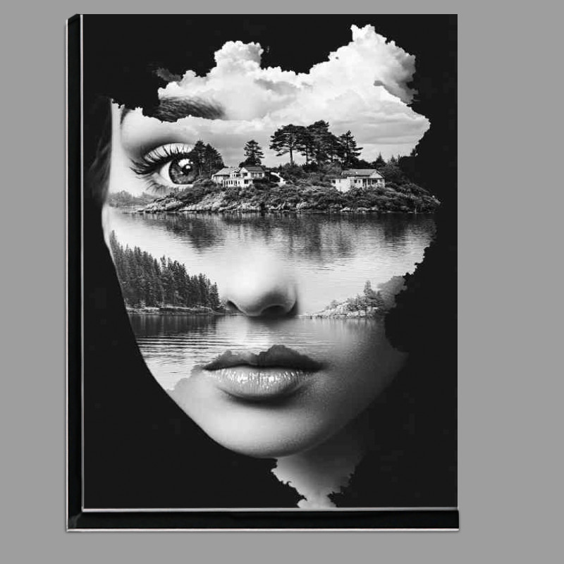 Buy Di-Bond : (A beautiful womans face is reflected in the black lake)