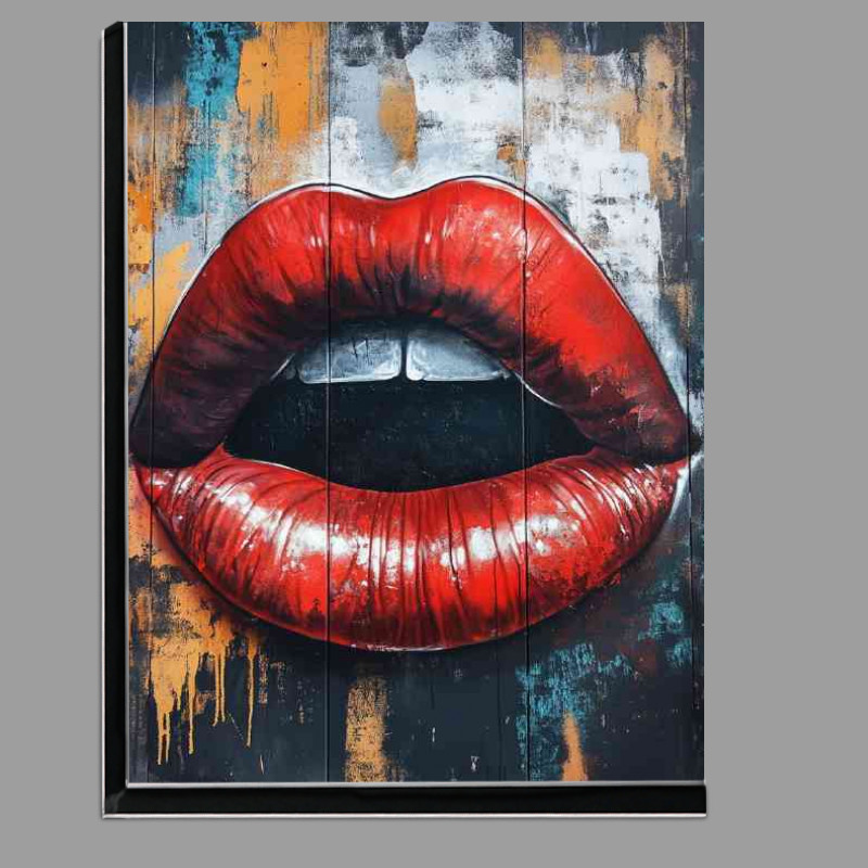 Buy Di-Bond : (Graffiti art featuring large red lips spray paint)