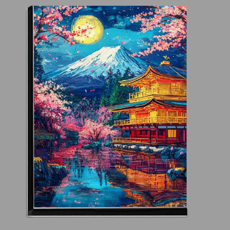 Buy Di-Bond : (Breathtaking painting of Mount Fuji under the moon and reflection lake)