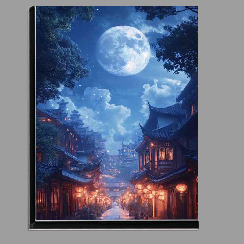 Buy Di-Bond : (Huge moon hangs in the sky illuminating ancient Chinese village)