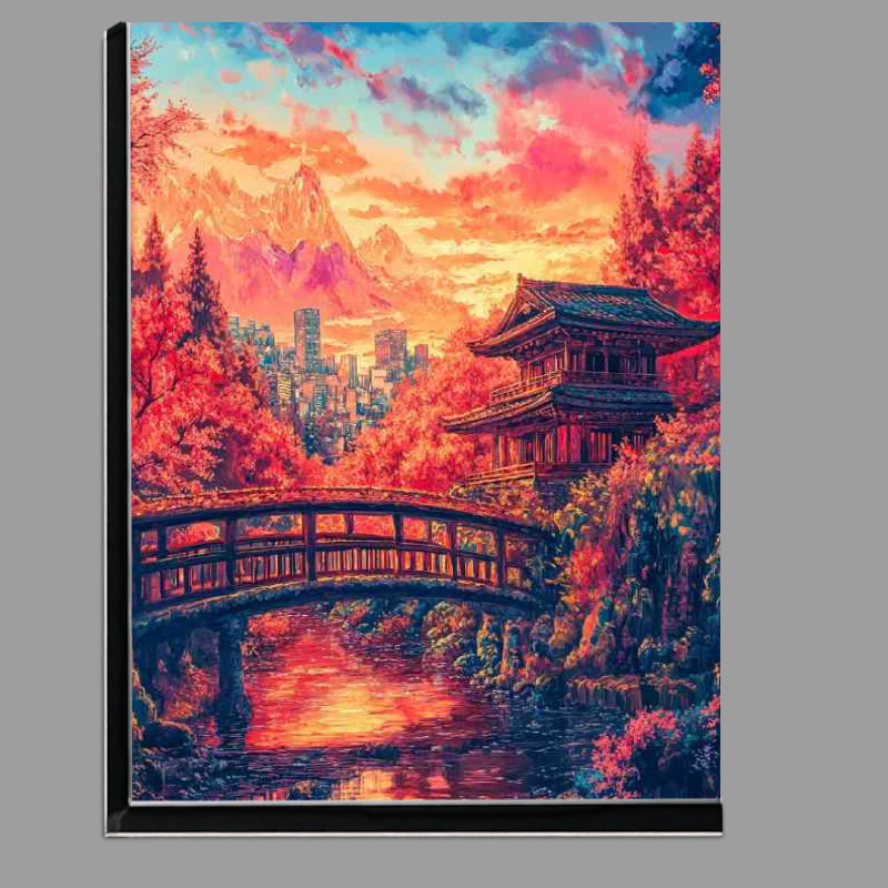 Buy Di-Bond : (Japanese architecture Japanese cherry blossom trees over the bridge)