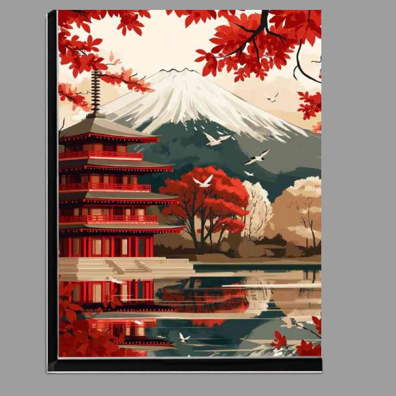 Buy Di-Bond : (Japanese temple with Mount Fuji in the background flat colours)
