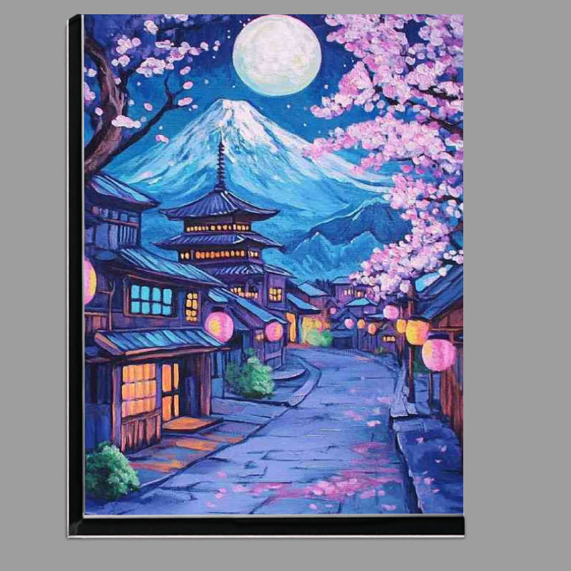Buy Di-Bond : (Japanese village with the mount fuji and cherry blossoms sakura tree)