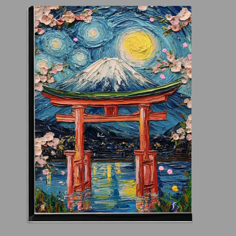 Buy Di-Bond : (Starry Night Fuji mountain and torii in the background)