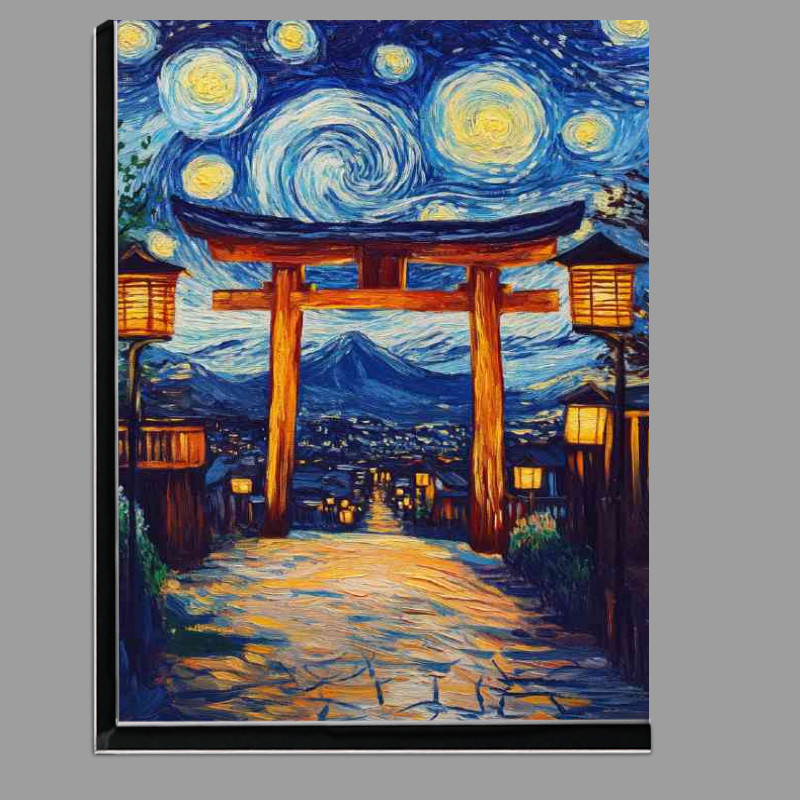 Buy Di-Bond : (Starry night sky in the style of Van Gogh at the tori gate)