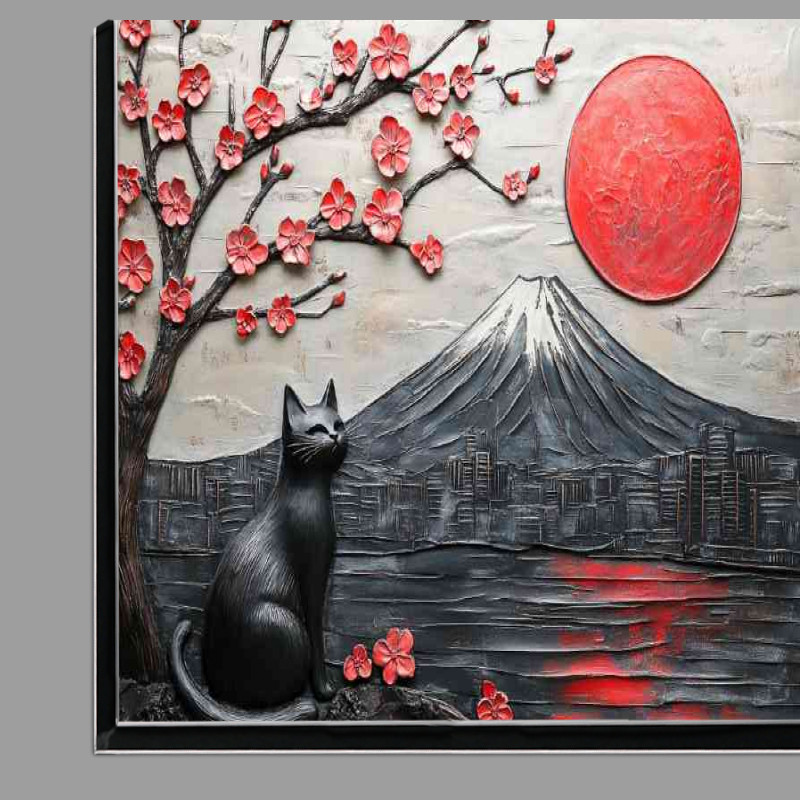 Buy Di-Bond : (Black cat sits with Mount Fuji in Japan)