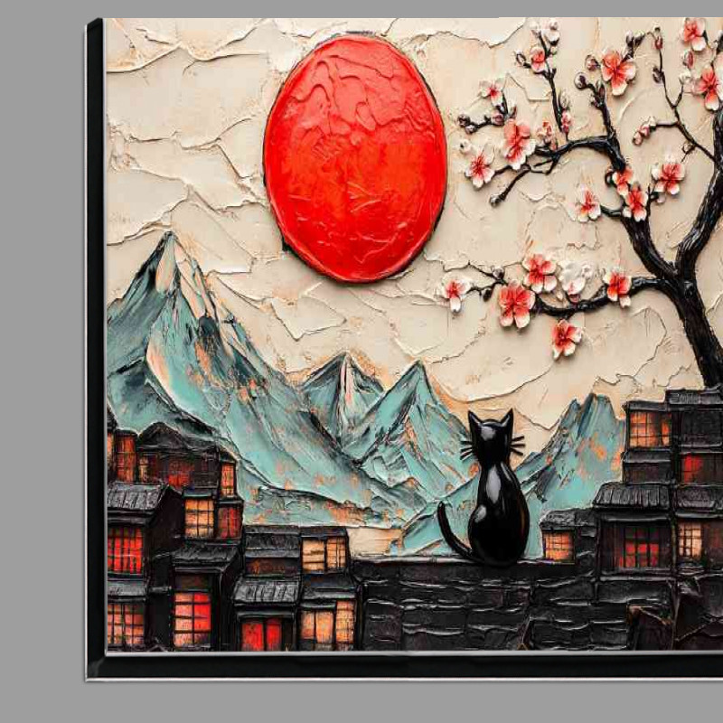 Buy Di-Bond : (Textured painting of the red sun a black cat)