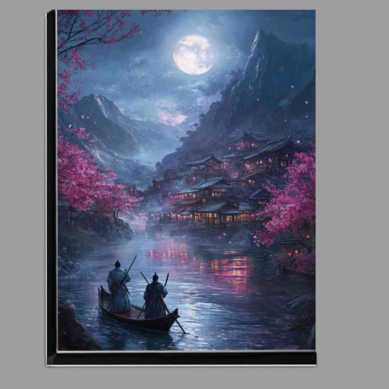Buy Di-Bond : (Japanese style dark fantasy landscape with cherry blossom trees moon mist)