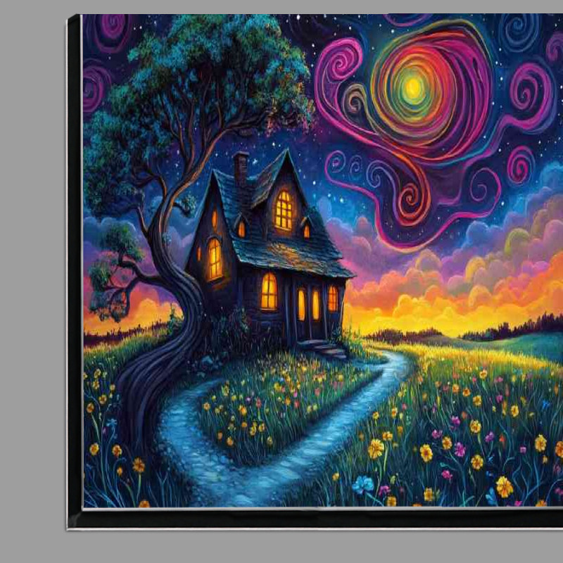 Buy Di-Bond : (Detailed painting of an old house in the hils swirly winds)