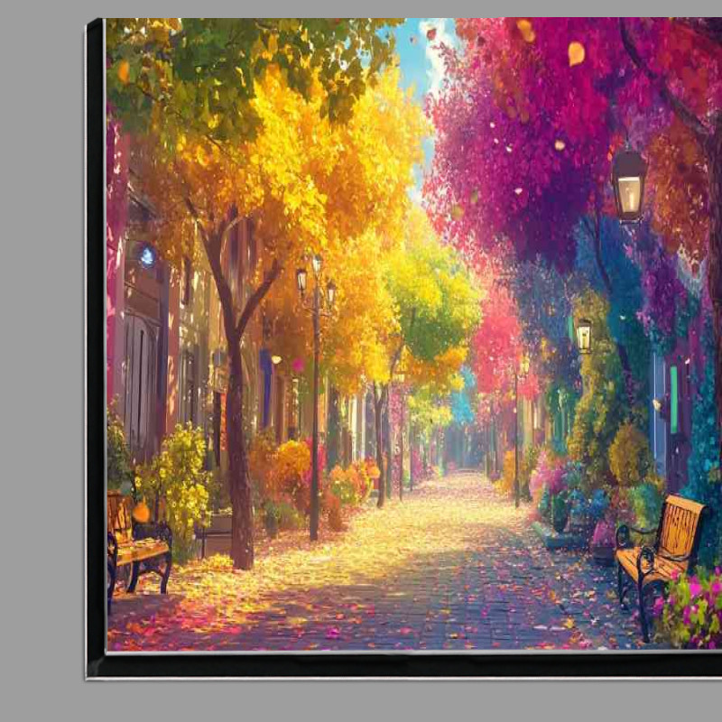 Buy Di-Bond : (Colorful tree lined street with falling leaves at fall)