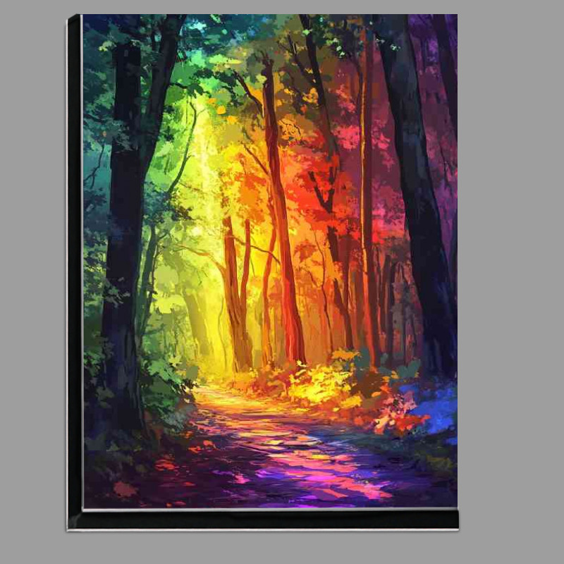 Buy Di-Bond : (Colorful forest rainbow light shining through the leaves)