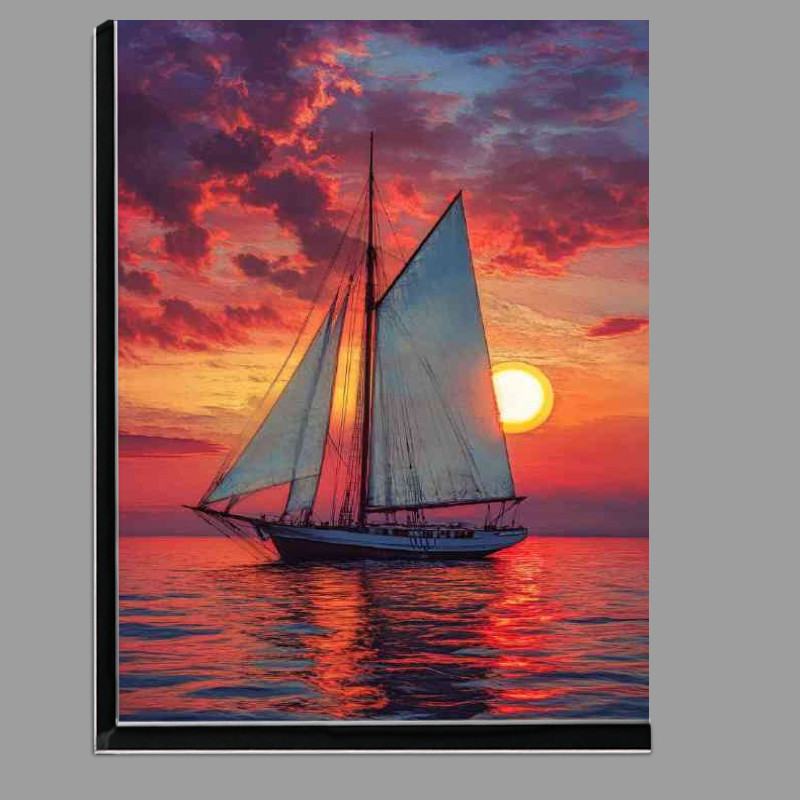 Buy Di-Bond : (A sailboat with white sails sailing on the sea at sunset)