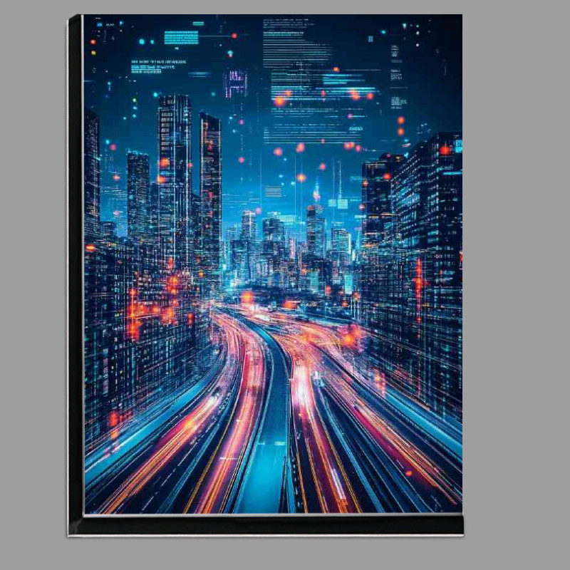 Buy Di-Bond : (City at night with neon orange lights and skyscrapers)