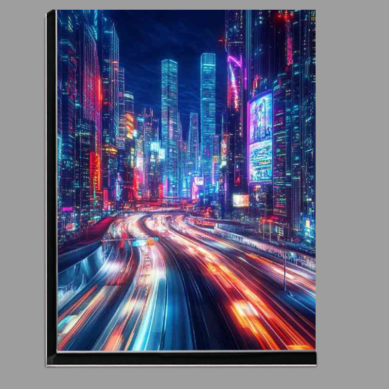 Buy Di-Bond : (City skyline at night illuminated by neon lights)