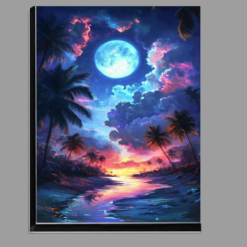 Buy Di-Bond : (Neon moon and blue sky clouds river)