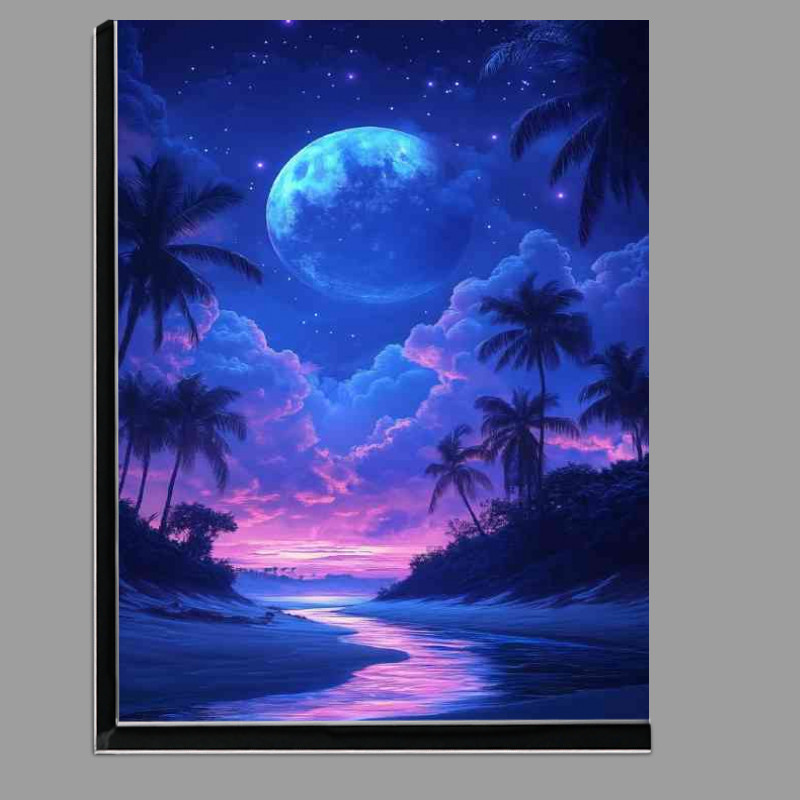 Buy Di-Bond : (Neon moon and blue sky palm trees)