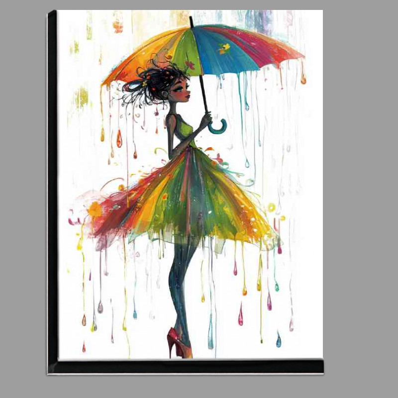 Buy Di-Bond : (Girl in an umbrella like skirt stands colourful rain drops)