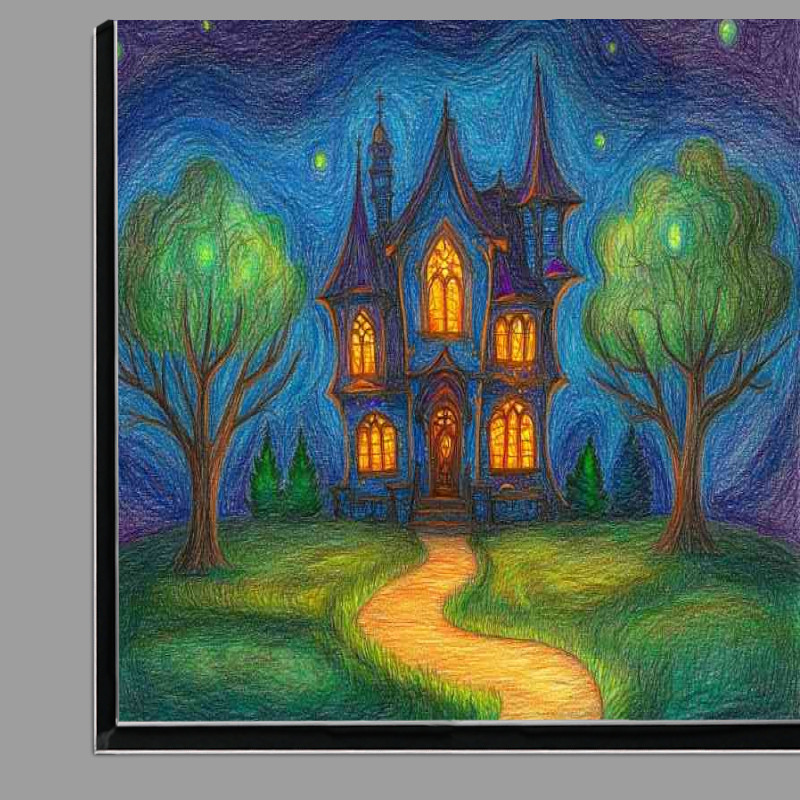 Buy Di-Bond : (Colored pencil drawing depicting a beautiful house on the hil)