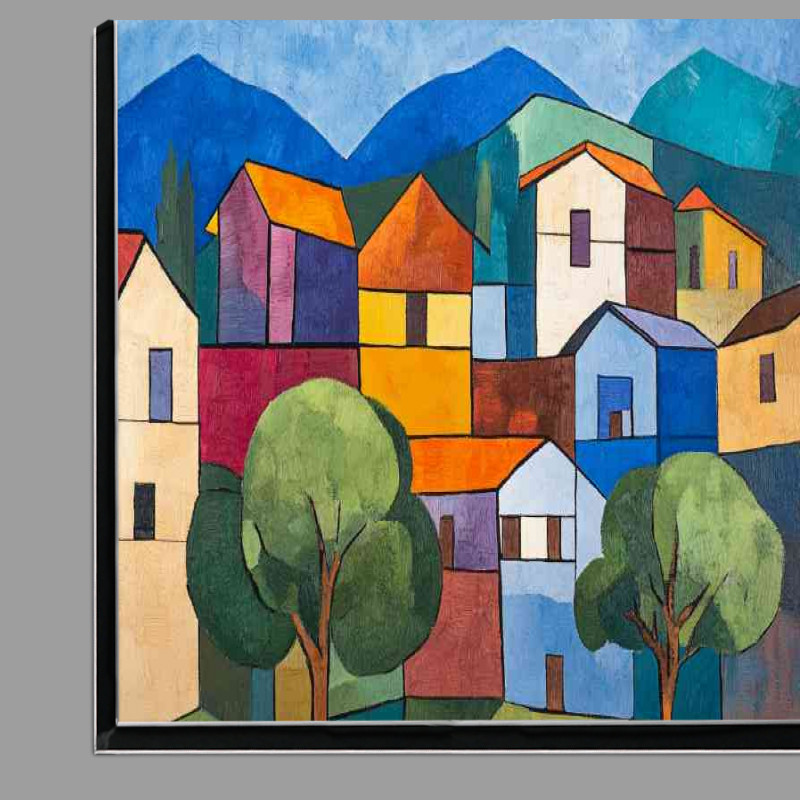 Buy Di-Bond : (Cubist painting of a small town)