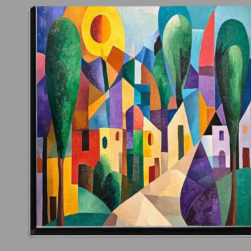 Buy Di-Bond : (Cubist painting of a small town with trees)