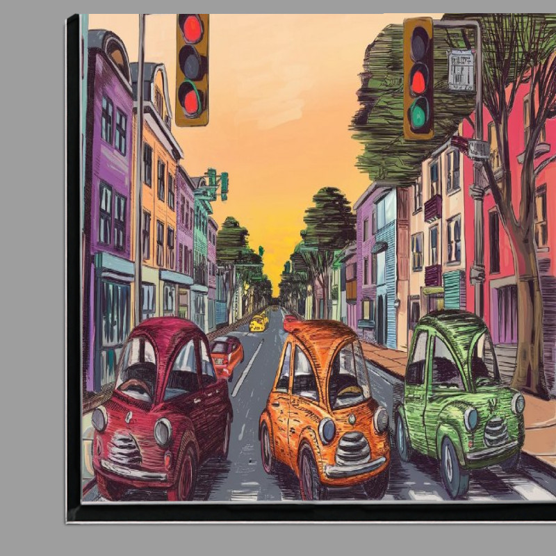 Buy Di-Bond : (Vibrant urban street scene the three little cars)