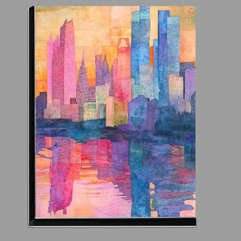 Buy Di-Bond : (Colorful watercolor collage of buildings and tall towers)