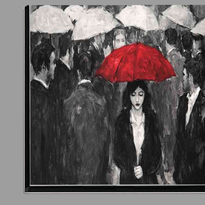Buy Di-Bond : (Black and white painting of a woman with a red umbrella standing out)