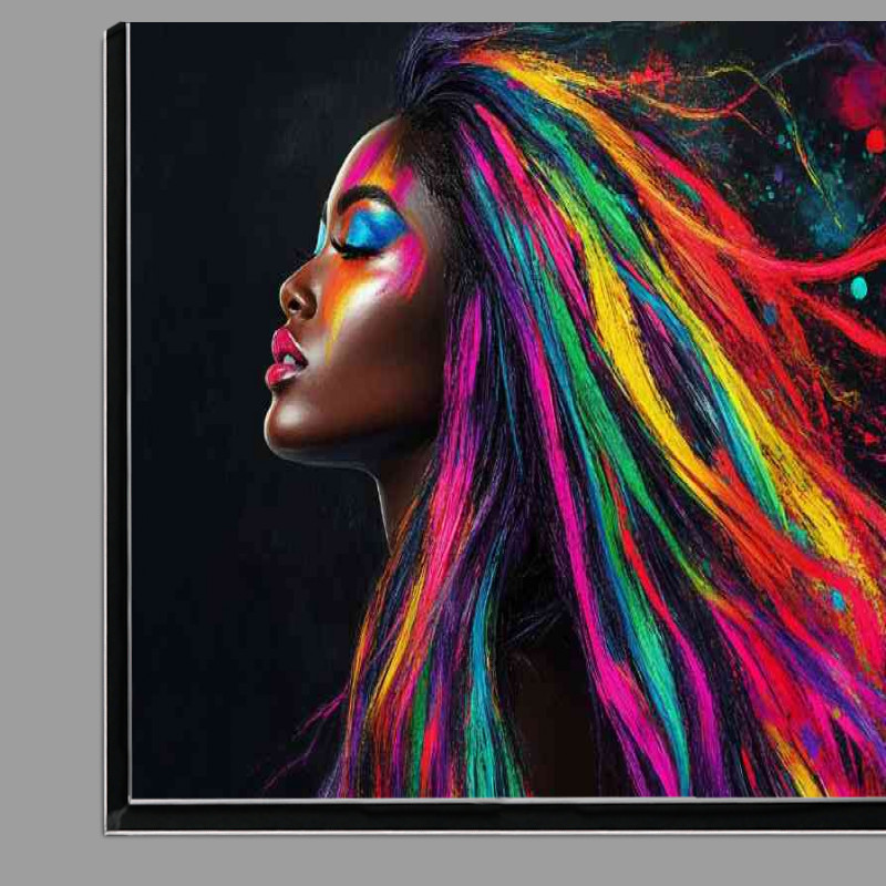 Buy Di-Bond : (Black woman with long colorful hair vibrant colors flowing)