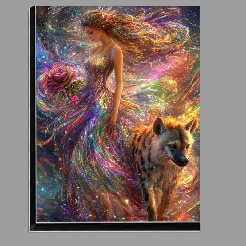 Buy Di-Bond : (Girl in an iridescent dress walks with hyeina)