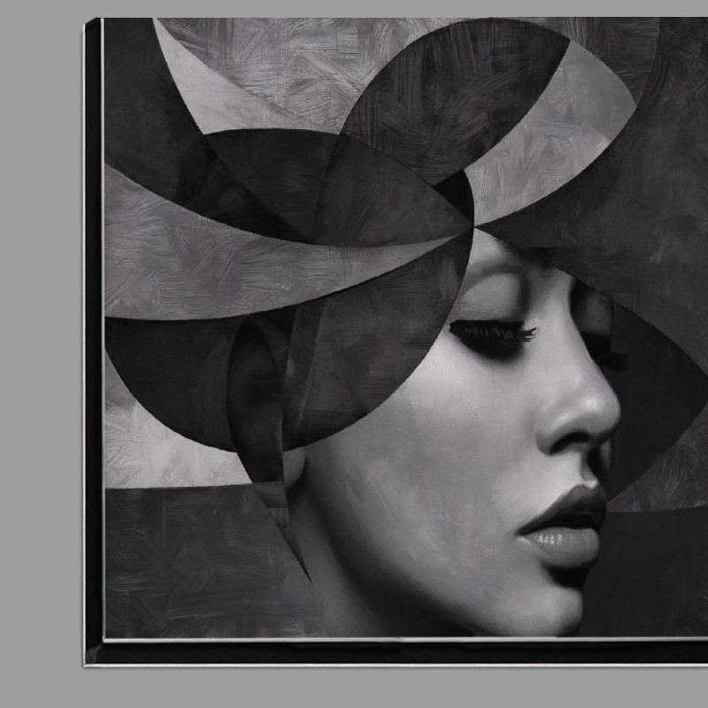 Buy Di-Bond : (Monochromatic portrait of a woman s face with shapes)
