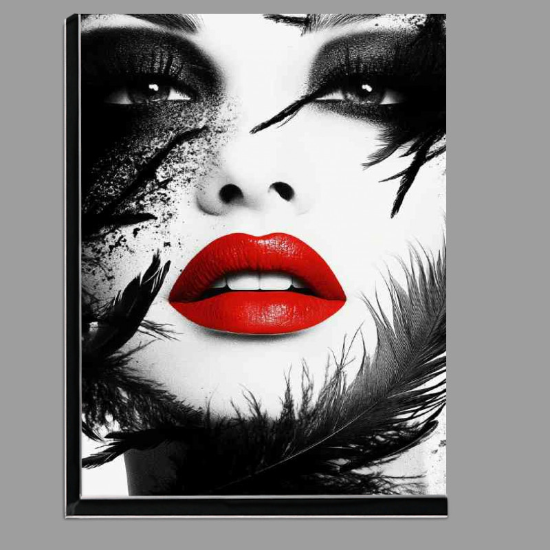Buy Di-Bond : (Black and white portrait with red lipstick eyelashes)