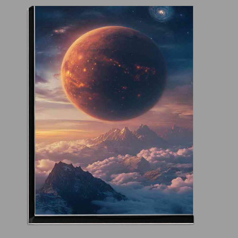 Buy Di-Bond : (Giant planet rising above the clouds a mountain range)