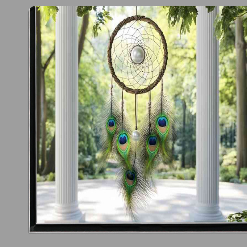 Buy Di-Bond : (Dreamcatcher with feathers and green leaves hanging)