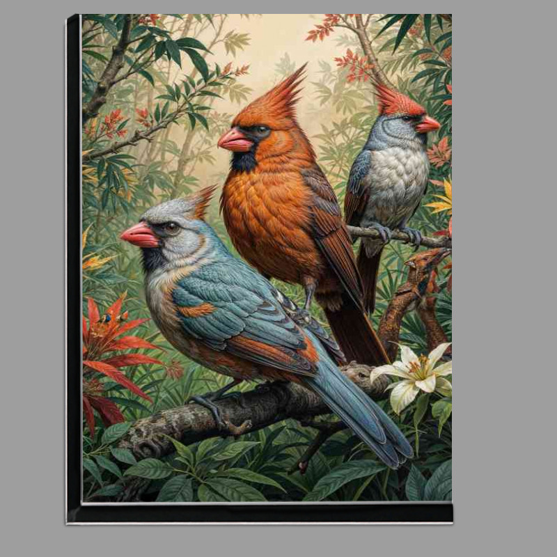 Buy Di-Bond : (Painted northern cardinal birds in the forest)
