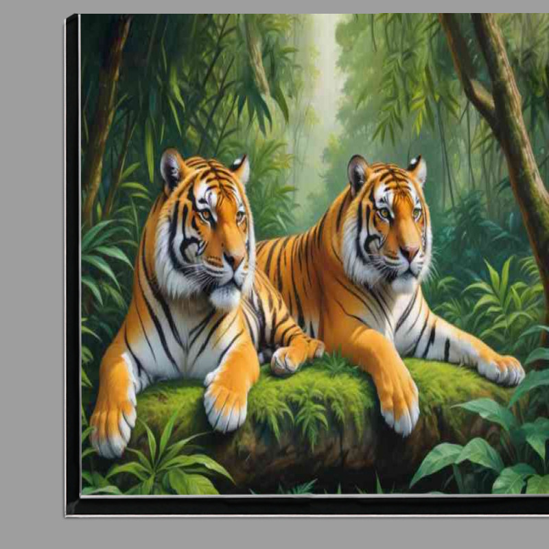 Buy Di-Bond : (Two adult tigers resting in a green jungle environment)