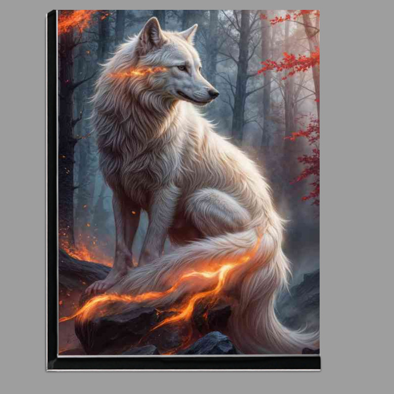 Buy Di-Bond : (Majestic white wolf with flowing fur and glowing fire)