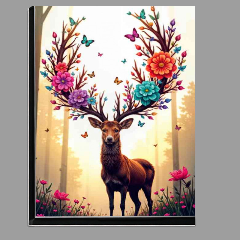 Buy Di-Bond : (Stag with butterflies in its antlers in forest)
