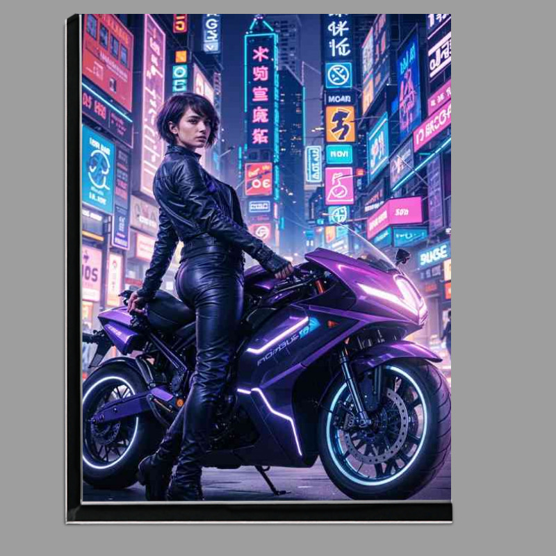 Buy Di-Bond : (Futuristic purple motorcycle in a neon lit city street)