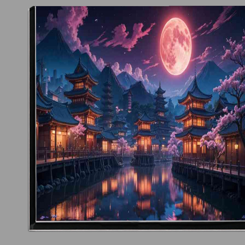 Buy Di-Bond : (Traditional Japanese town at night with a pagoda style temple)