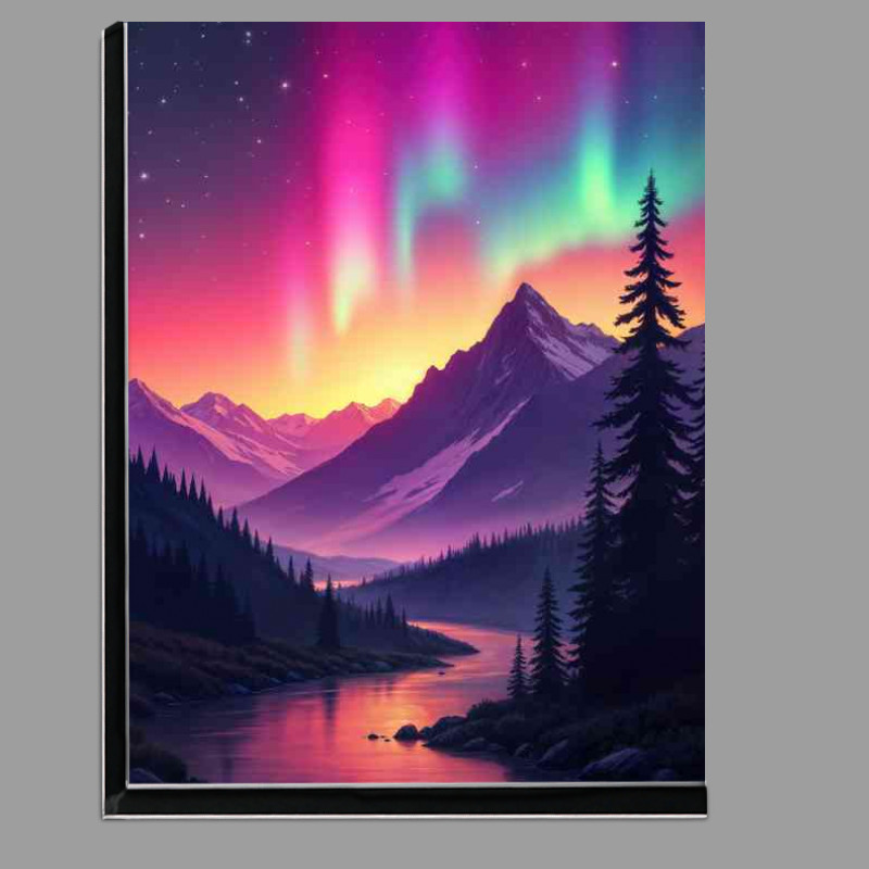 Buy Di-Bond : (Aurora borealis in the night sky over mountains)