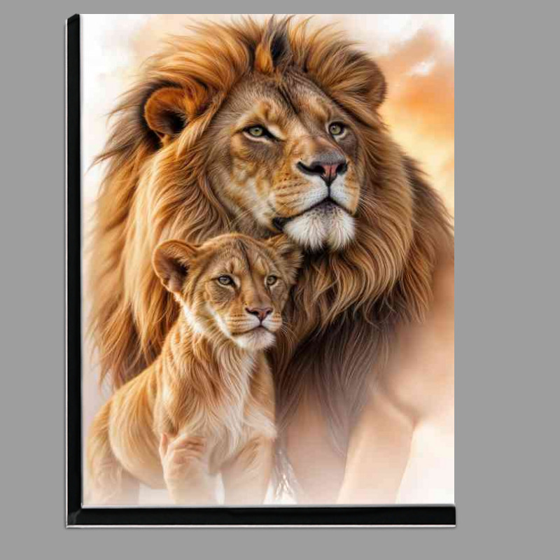 Buy Di-Bond : (Close up lion and cub in the savanna)