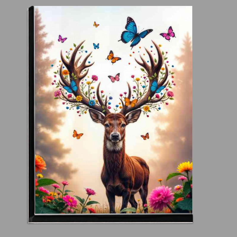 Buy Di-Bond : (Deer in the woods with tall trees and butterflies)