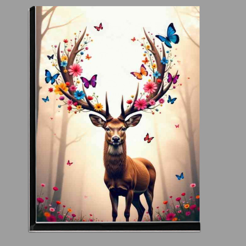 Buy Di-Bond : (Deer stag with flowers and butterflies in the woods)